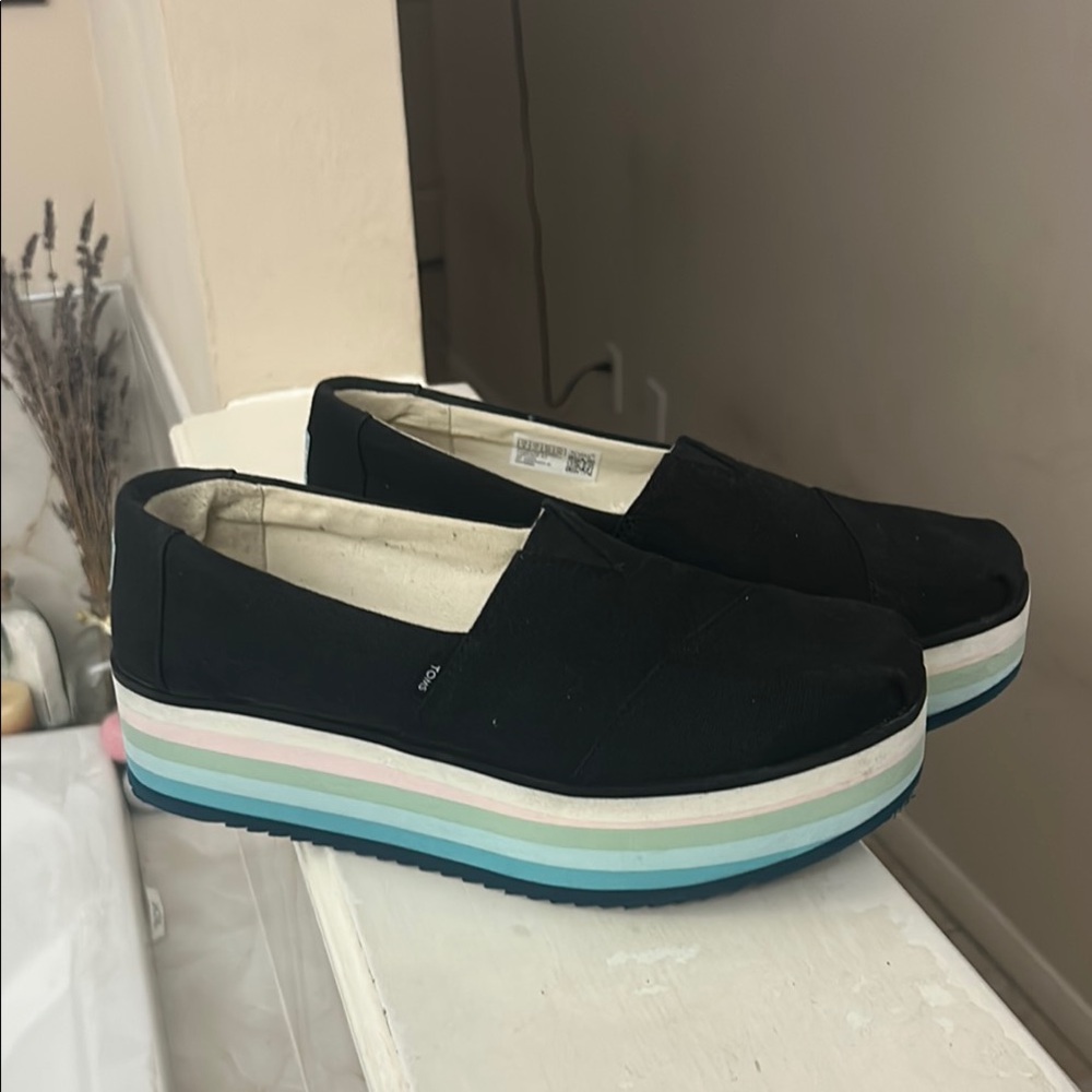 Toms Black Platform Slip-Ons